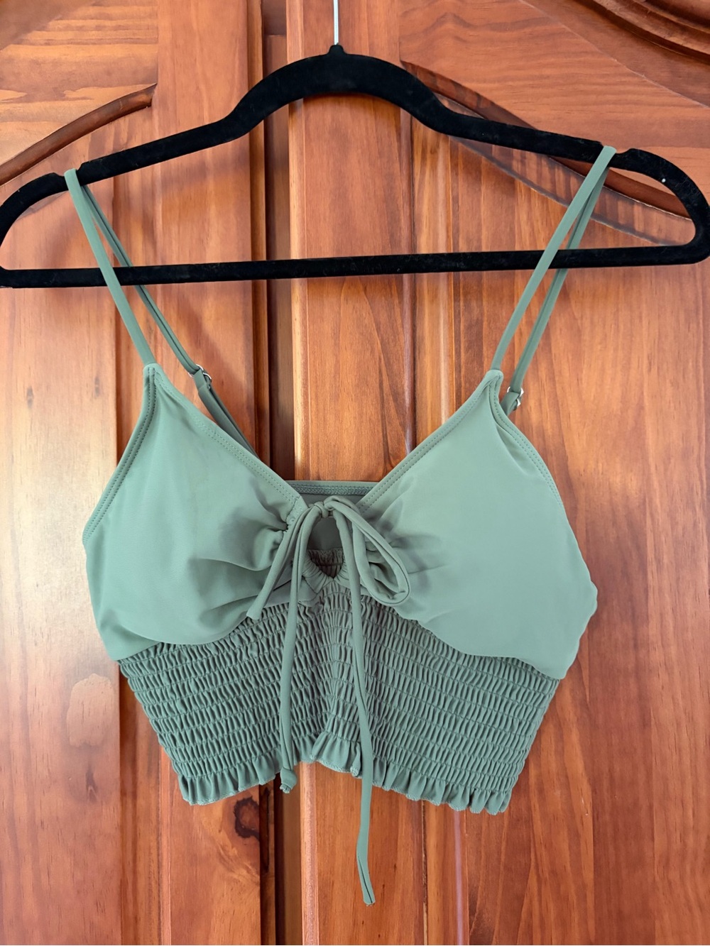 ROMWE Olive Green Smocked Bralette Swim Top Medium